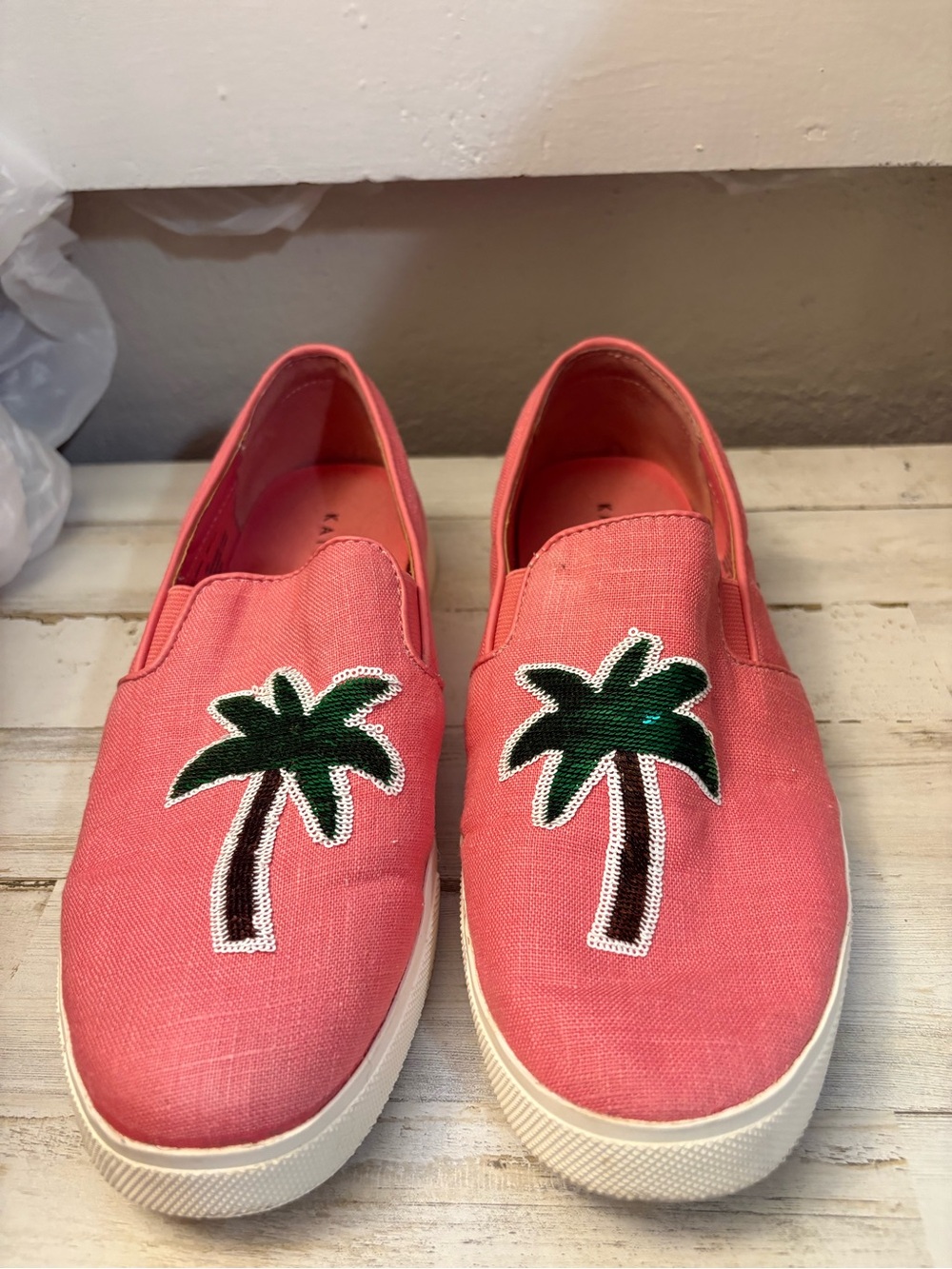 Katy Perry Collections Coral Pink Palm Tree Slip-On Flats